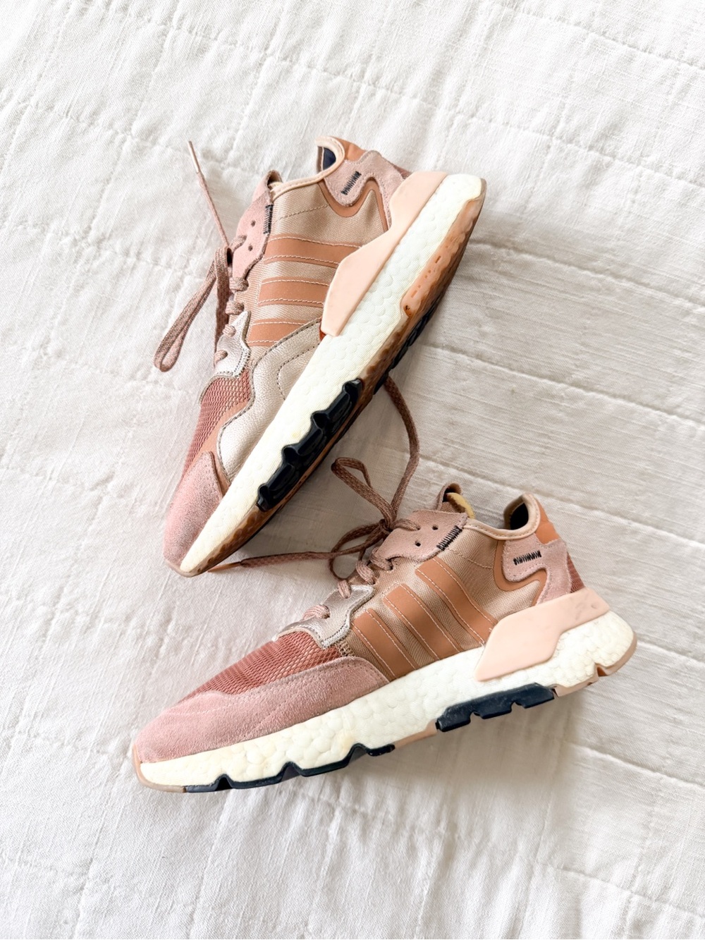 Adidas Nite Jogger sneakers in blush pink and tan. Women’s size 8.5